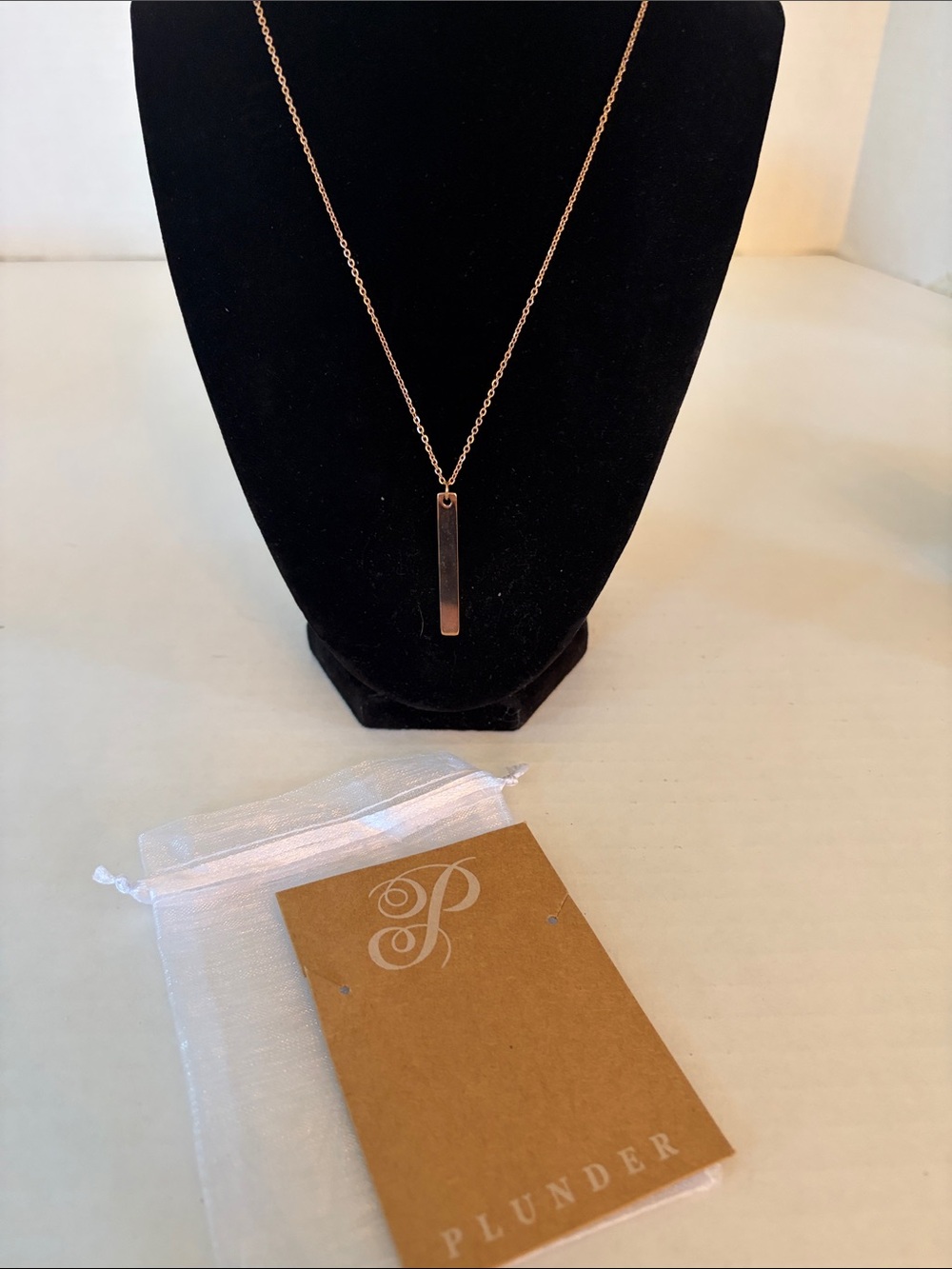 Plunder Rose Gold Minimalist Vertical Bar Pendant Necklace